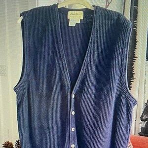 Eddie Bauer Navy Blue Knit Button-Front Cardigan Vest